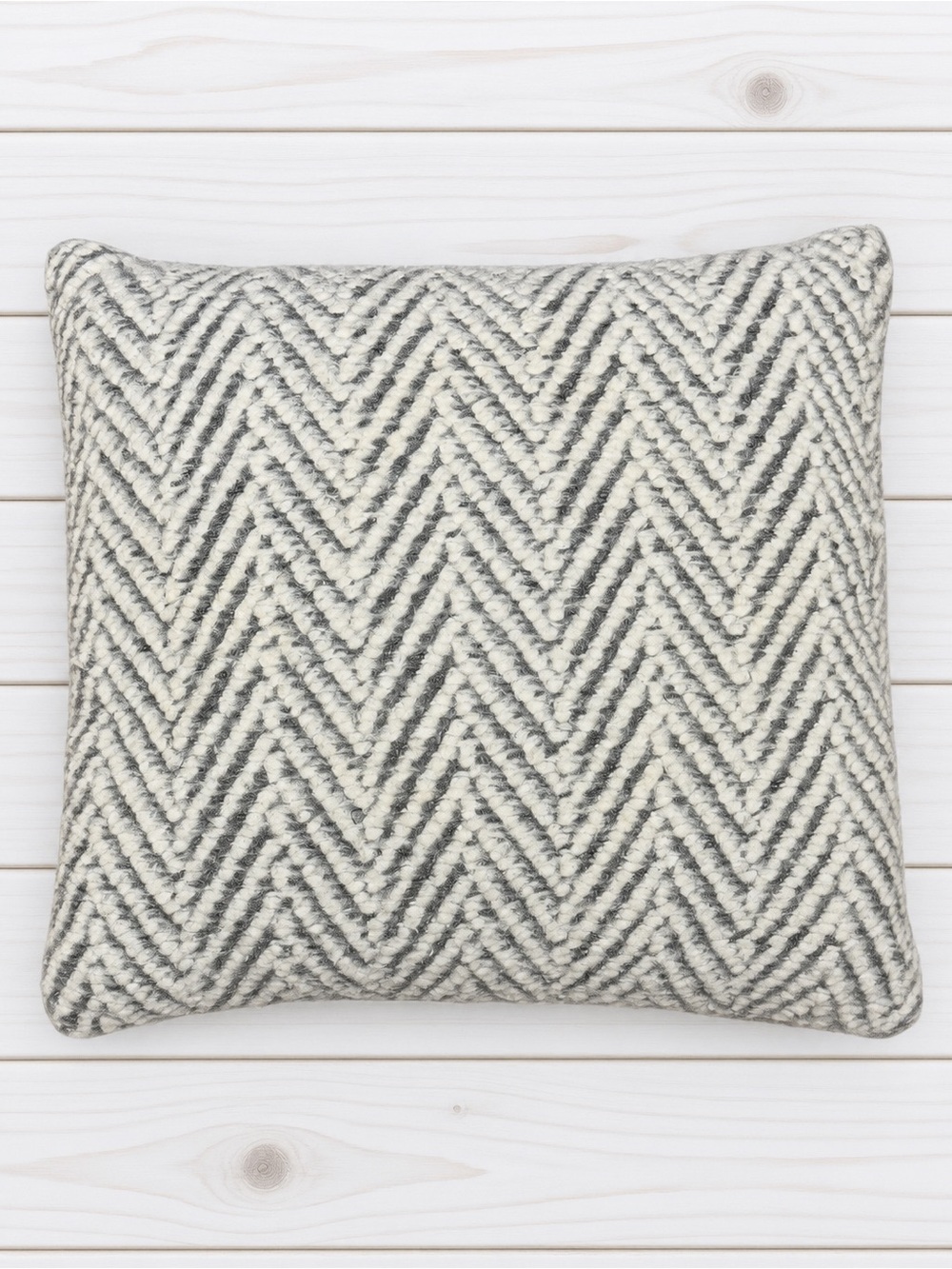 Unk Chevron Knit Accent Pillow - Cream and Gray
